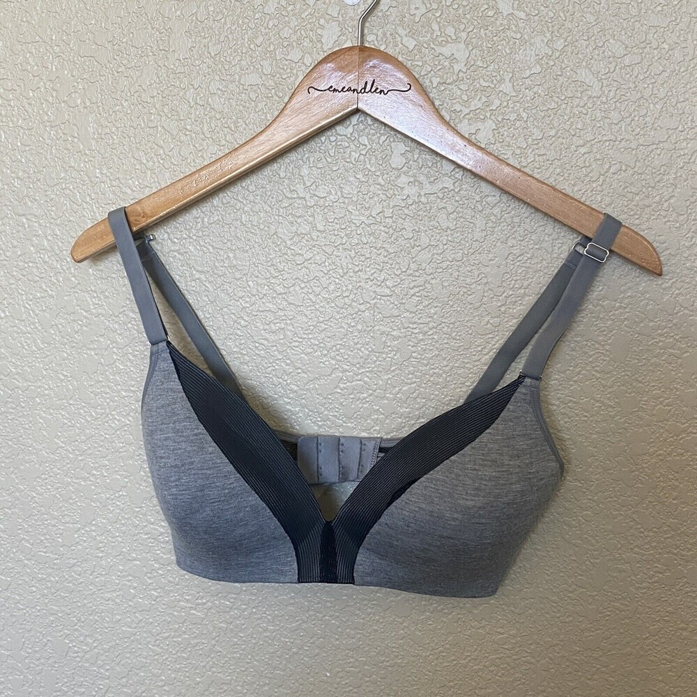 32DD Lively The All-Day Deep V Wireless Bra‎ Mesh Plunge Grey Black